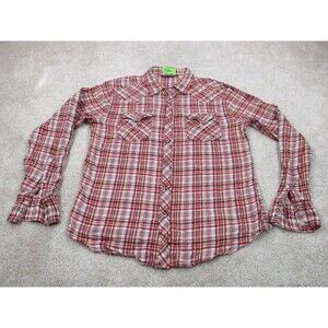 Salt Valley Shirt Mens Large Red Flannel Plaid Western Pearl Snap Button Up